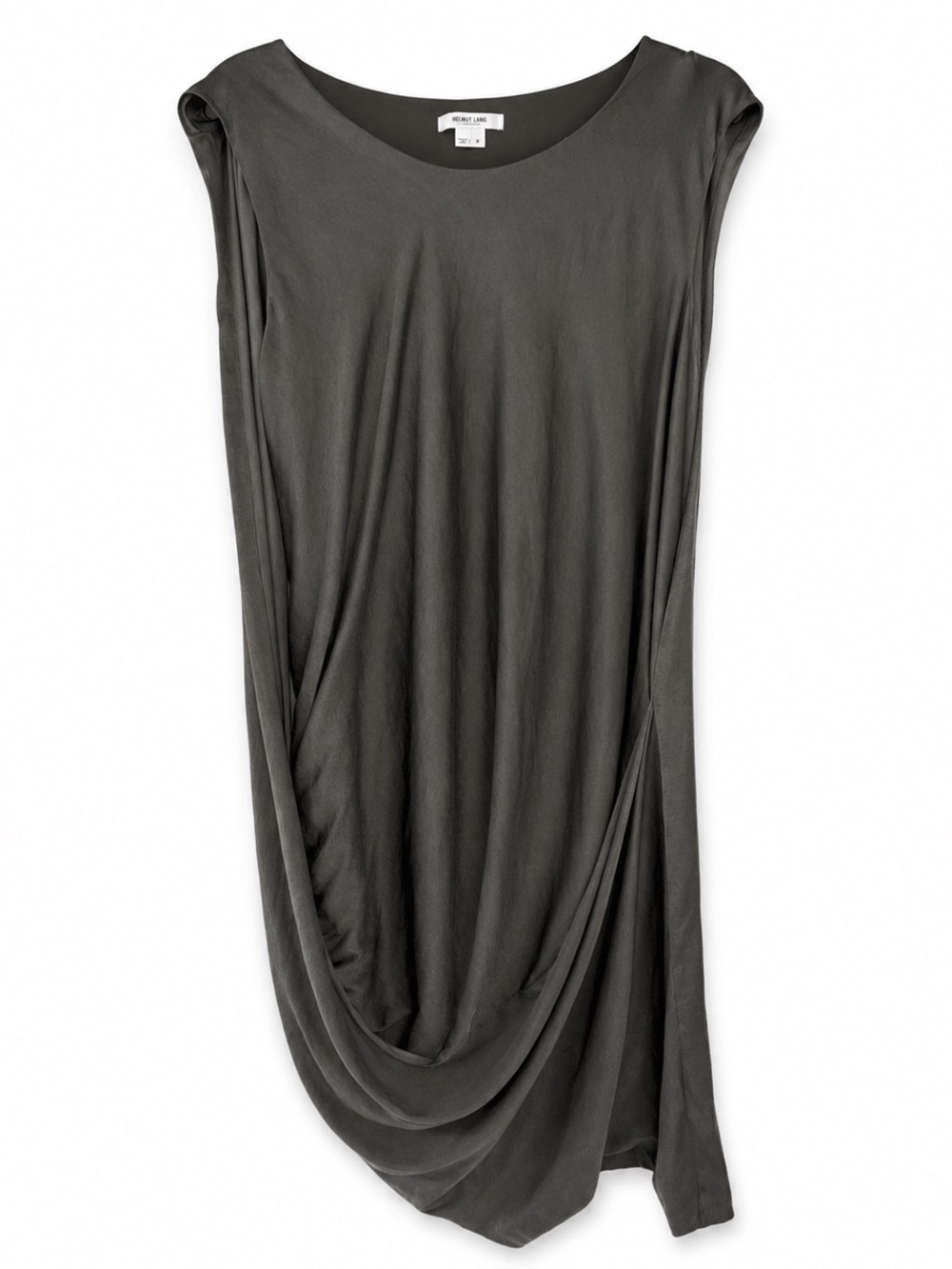 Helmut Lang Asymmetrical Draped Midi Dress Gray Olive Size 8 Silk Lined USA